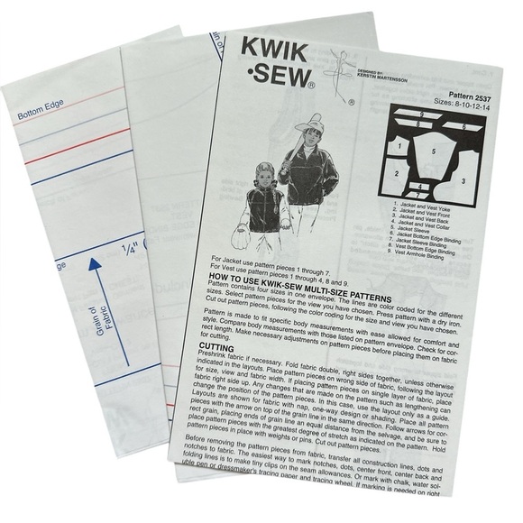 Vintage Y2K, uncut, factory folded Kwik Sew Pattern 2537, size 8 - 14 - Picture 3 of 4